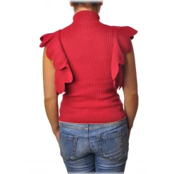 Elisabetta Franchi - Ribbed Top with Scallop - Red - Top - Made in Italy - Luxury Exclusive Collection - Avvenice