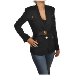 Elisabetta Franchi - Sahariana Jacket with Gold Details - Black - Jacket - Made in Italy - Luxury Exclusive Collection - Avvenice