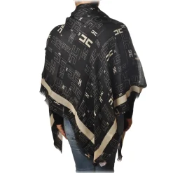 Elisabetta Franchi - Scarf in Logoed Pattern - Black - Scarf - Made in Italy - Luxury Exclusive Collection - Avvenice