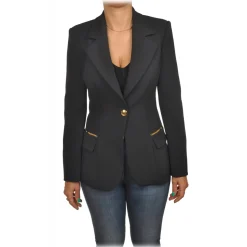 Elisabetta Franchi - Screwed Jacket with Gold Details - Black - Jacket - Made in Italy - Luxury Exclusive Collection - Avvenice