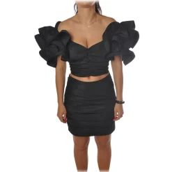 Elisabetta Franchi - Set Draped Top and Skirt - Black - Dress - Made in Italy - Luxury Exclusive Collection - Avvenice