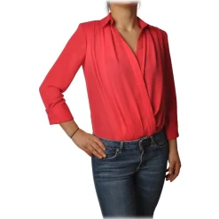 Elisabetta Franchi - Shirt with Wide V-Neckline - Red - Shirt - Made in Italy - Luxury Exclusive Collection - Avvenice