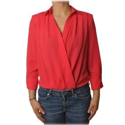Elisabetta Franchi - Shirt with Wide V-Neckline - Red - Shirt - Made in Italy - Luxury Exclusive Collection - Avvenice