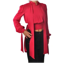 Elisabetta Franchi - Shirt with Sash Detail - Raspberry - Shirt - Made in Italy - Luxury Exclusive Collection - Avvenice