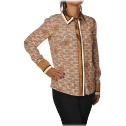Elisabetta Franchi - Shirt with Long Sleeve - Camel - Shirt - Made in Italy - Luxury Exclusive Collection - Avvenice
