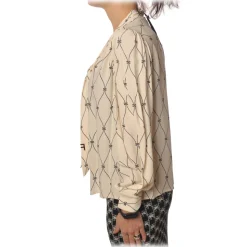 Elisabetta Franchi - Shirt with Open Neckline - Cream - Shirt - Made in Italy - Luxury Exclusive Collection - Avvenice