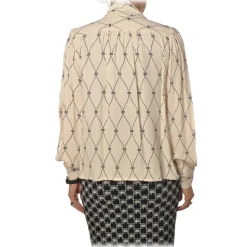 Elisabetta Franchi - Shirt with Open Neckline - Cream - Shirt - Made in Italy - Luxury Exclusive Collection - Avvenice
