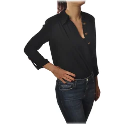 Elisabetta Franchi - Shirt with 3/4 Sleeve - Black - Shirt - Made in Italy - Luxury Exclusive Collection - Avvenice