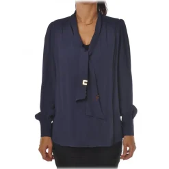 Elisabetta Franchi - Shirt with Sash - Blue - Shirt - Made in Italy - Luxury Exclusive Collection - Avvenice