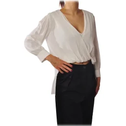 Elisabetta Franchi - Shirt with Crossed V-Neck - Ivory - Shirt - Made in Italy - Luxury Exclusive Collection - Avvenice