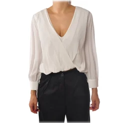 Elisabetta Franchi - Shirt with Crossed V-Neck - Ivory - Shirt - Made in Italy - Luxury Exclusive Collection - Avvenice