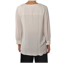 Elisabetta Franchi - Shirt with Crossed V-Neck - Ivory - Shirt - Made in Italy - Luxury Exclusive Collection - Avvenice