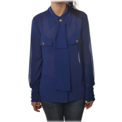 Elisabetta Franchi - Shirt with Long Sleeve - Blue - Shirt - Made in Italy - Luxury Exclusive Collection - Avvenice