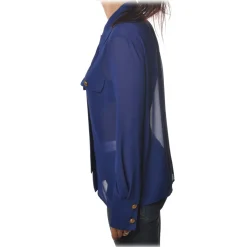 Elisabetta Franchi - Shirt with Long Sleeve - Blue - Shirt - Made in Italy - Luxury Exclusive Collection - Avvenice