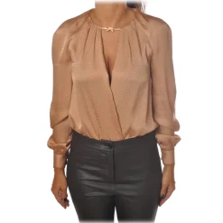 Elisabetta Franchi - Shirt with Long Sleeve - Camel - Shirt - Made in Italy - Luxury Exclusive Collection - Avvenice