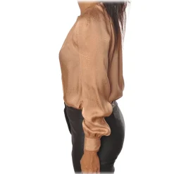 Elisabetta Franchi - Shirt with Long Sleeve - Camel - Shirt - Made in Italy - Luxury Exclusive Collection - Avvenice