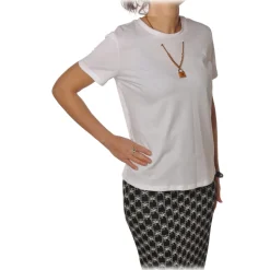 Elisabetta Franchi - Short Sleeve T-Shirt with Detail - White - T-Shirt - Made in Italy - Luxury Exclusive Collection - Avvenice