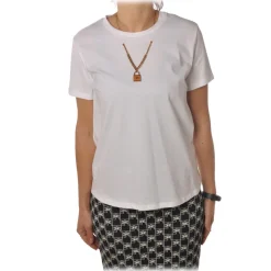 Elisabetta Franchi - Short Sleeve T-Shirt with Detail - White - T-Shirt - Made in Italy - Luxury Exclusive Collection - Avvenice