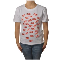 Elisabetta Franchi - Short Sleeve Round Neck T-Shirt Logo - White - T-Shirt - Made in Italy - Luxury Exclusive Collection - Avvenice