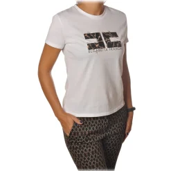 Elisabetta Franchi - Short Sleeve Round Neck T-Shirt Logo - White - T-Shirt - Made in Italy - Luxury Exclusive Collection - Avvenice