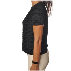 Elisabetta Franchi - Short Sleeve Round Neck T-Shirt - Black - T-Shirt - Made in Italy - Luxury Exclusive Collection - Avvenice