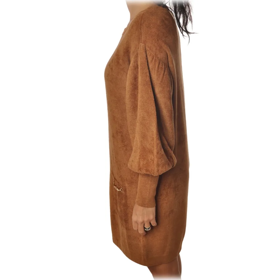 Elisabetta Franchi - Short Dress with Two Pockets - Bronze - Dress - Made in Italy - Luxury Exclusive Collection - Avvenice