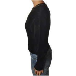 Elisabetta Franchi - Short Long Sleeve Sweater - Black - Sweater - Made in Italy - Luxury Exclusive Collection - Avvenice