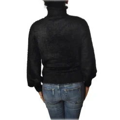 Elisabetta Franchi - Short Sweater High Collar - Black Lacquer - Sweater - Made in Italy - Luxury Exclusive Collection - Avvenice