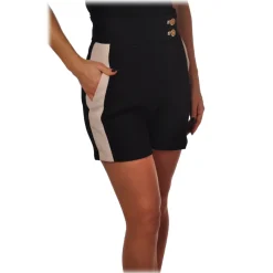 Elisabetta Franchi - Shorts with Band in Contrast - Black - Trousers - Made in Italy - Luxury Exclusive Collection - Avvenice