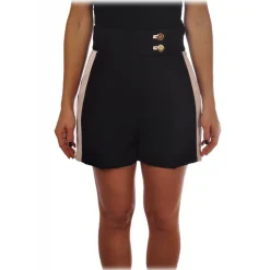 Elisabetta Franchi - Shorts with Band in Contrast - Black - Trousers - Made in Italy - Luxury Exclusive Collection - Avvenice