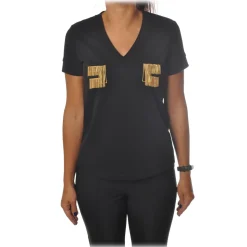 Elisabetta Franchi - Short Sleeve Round Neck T-Shirt Logo - Black - T-Shirt - Made in Italy - Luxury Exclusive Collection - Avvenice