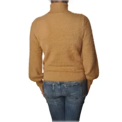 Elisabetta Franchi - Short Sweater High Collar - Champagne Terra - Sweater - Made in Italy - Luxury Exclusive Collection - Avvenice