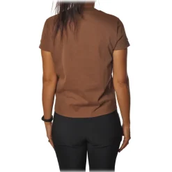 Elisabetta Franchi - Short Sleeve Round Neck T-Shirt Logo - Chocolate - T-Shirt - Made in Italy - Luxury Exclusive Collection - Avvenice