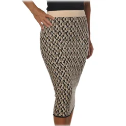 Elisabetta Franchi - Skirt in Two-Tone Logoed Pattern- Beige - Skirt - Made in Italy - Luxury Exclusive Collection - Avvenice