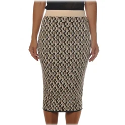 Elisabetta Franchi - Skirt in Two-Tone Logoed Pattern- Beige - Skirt - Made in Italy - Luxury Exclusive Collection - Avvenice