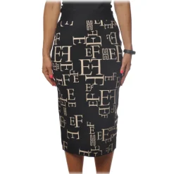 Elisabetta Franchi - Skirt in Logo Fantasy - Black/White - Skirt - Made in Italy - Luxury Exclusive Collection - Avvenice