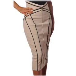 Elisabetta Franchi - Skirt with Contrasting Color Profiles - Vanilla - Skirt - Made in Italy - Luxury Exclusive Collection - Avvenice