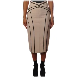 Elisabetta Franchi - Skirt with Contrasting Color Profiles - Vanilla - Skirt - Made in Italy - Luxury Exclusive Collection - Avvenice
