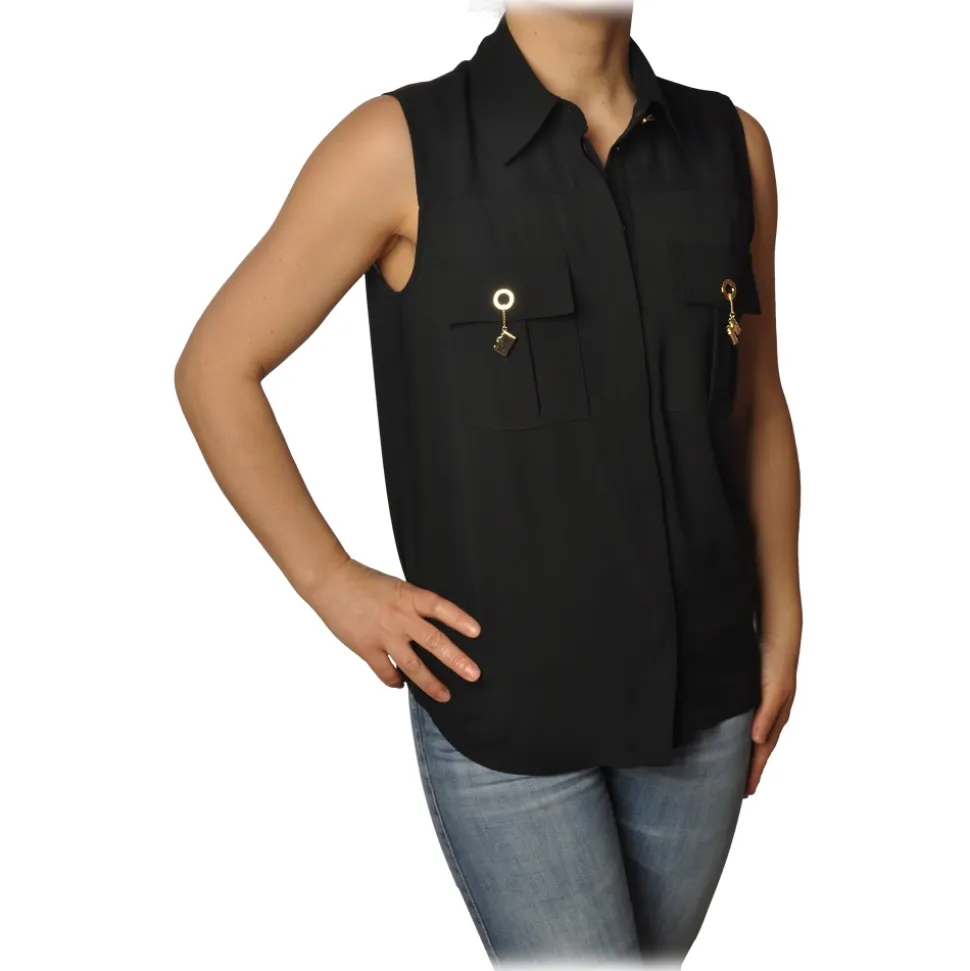 Elisabetta Franchi - Sleeveless Shirt with Closure - Black - Shirt - Made in Italy - Luxury Exclusive Collection - Avvenice