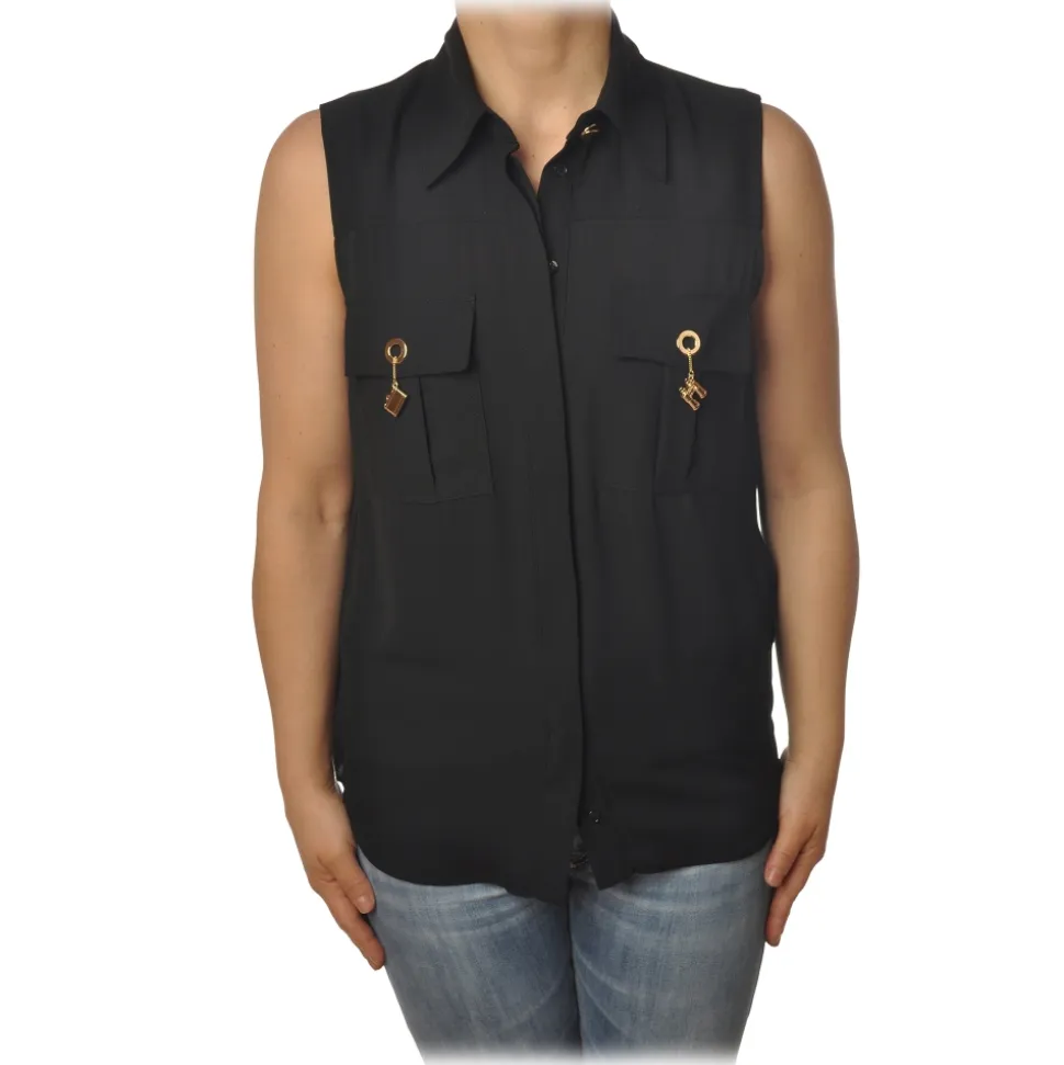 Elisabetta Franchi - Sleeveless Shirt with Closure - Black - Shirt - Made in Italy - Luxury Exclusive Collection - Avvenice