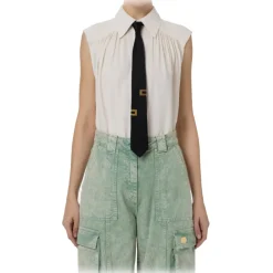 Elisabetta Franchi - Sleeveless Blouse with Tie - White - Shirt - Made in Italy - Luxury Exclusive Collection - Avvenice