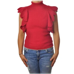 Elisabetta Franchi - Sleeveless Sweater with Scallop - Red - Pullover - Made in Italy - Luxury Exclusive Collection - Avvenice