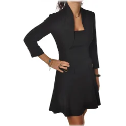 Elisabetta Franchi - Slim Fit Jacket Effect Neckline Dress - Black - Dress - Made in Italy - Luxury Exclusive Collection - Avvenice