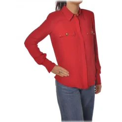 Elisabetta Franchi - Soft Shirt with Stud Detail - Bordeaux - Shirt - Made in Italy - Luxury Exclusive Collection - Avvenice
