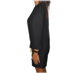 Elisabetta Franchi - Soft Sheath Dress with Puff Sleeves - Black - Dress - Made in Italy - Luxury Exclusive Collection - Avvenice