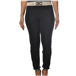 Elisabetta Franchi - Sporty Trousers with Logoed Elastic - Black - Trousers - Made in Italy - Luxury Exclusive Collection - Avvenice