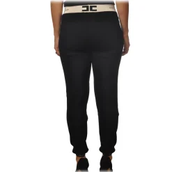 Elisabetta Franchi - Sporty Trousers with Logoed Elastic - Black - Trousers - Made in Italy - Luxury Exclusive Collection - Avvenice