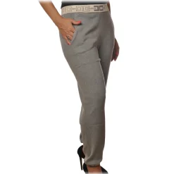 Elisabetta Franchi - Sporty Trousers with Logoed Elastic - Grey - Trousers - Made in Italy - Luxury Exclusive Collection - Avvenice