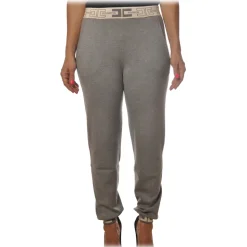 Elisabetta Franchi - Sporty Trousers with Logoed Elastic - Grey - Trousers - Made in Italy - Luxury Exclusive Collection - Avvenice