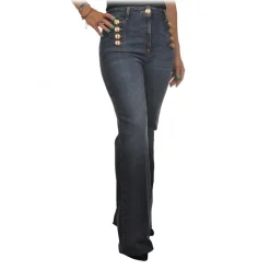 Elisabetta Franchi - Straight Jeans with Metallic Buttons - Blue - Trousers - Made in Italy - Luxury Exclusive Collection - Avvenice